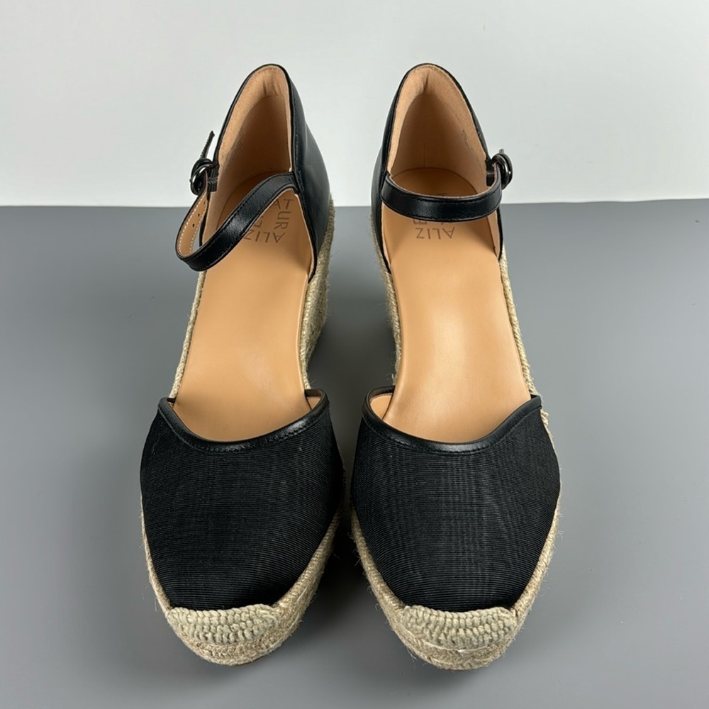 NATURALIZER  Bianca Fabric & Leather Espadrille Wedges, Black, Women Size 11 NEW
